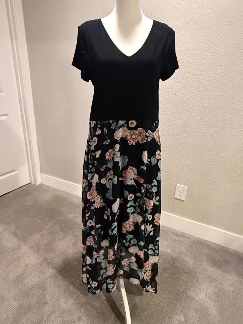 Vince Camuto Asymmetrical Floral Sheer Maxi Dress